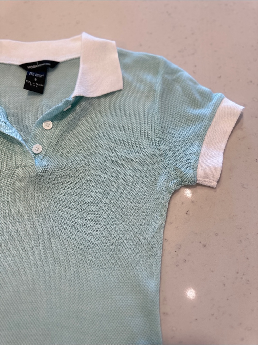 Moda International Blue White Polo Size Small Luxury Golf Tennis Preppy Vacation - Picture 3 of 7